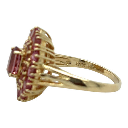 Vintage 14k Yellow Gold Pink Tourmaline Cluster Size 8 Ring 5.6g