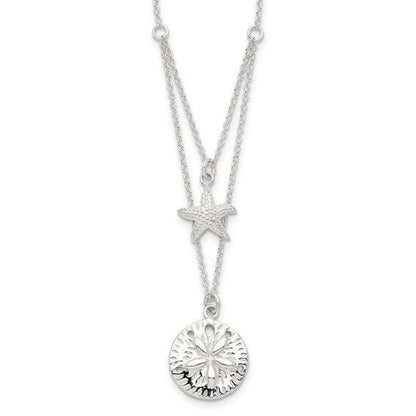 Sterling Silver Starfish & Sand Dollar 18 Inch 2-Strand Necklace