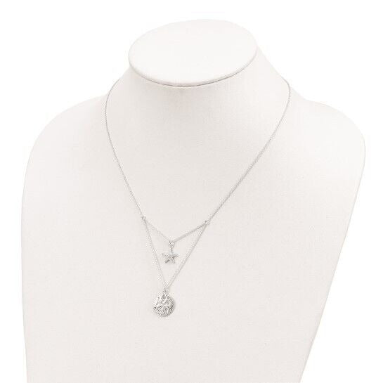 Sterling Silver Starfish & Sand Dollar 18 Inch 2-Strand Necklace