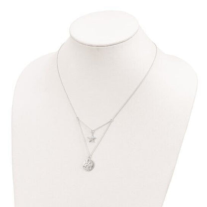 Sterling Silver Starfish & Sand Dollar 18 Inch 2-Strand Necklace