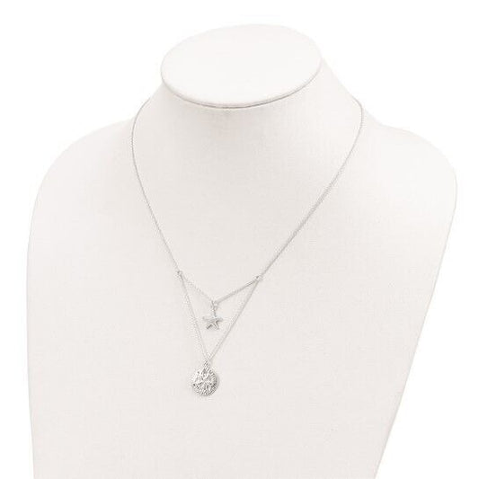 Sterling Silver Starfish & Sand Dollar 18 Inch 2-Strand Necklace