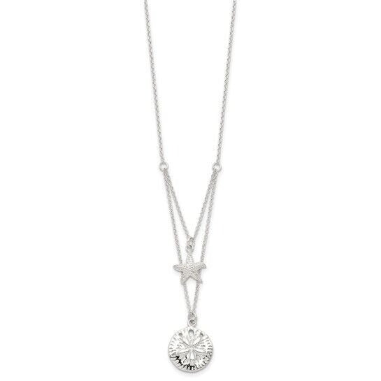 Sterling Silver Starfish & Sand Dollar 18 Inch 2-Strand Necklace