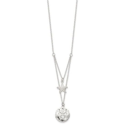 Sterling Silver Starfish & Sand Dollar 18 Inch 2-Strand Necklace