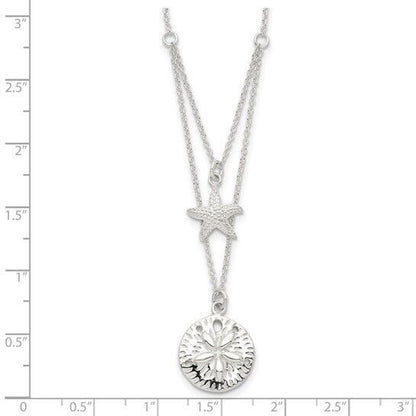 Sterling Silver Starfish & Sand Dollar 18 Inch 2-Strand Necklace