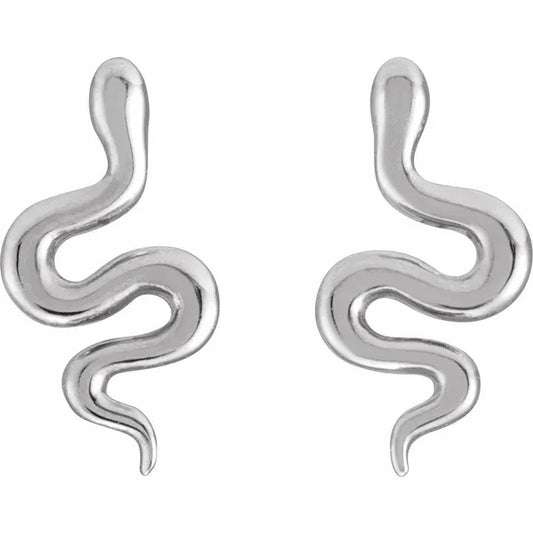 Sterling Silver Snake Stud Earrings 9x4.6mm Friction Posts