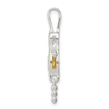 Sterling Silver Rhodium CZ and Birthstone Yellow November Glass Boy Pendant