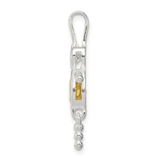 Sterling Silver Rhodium CZ and Birthstone Yellow November Glass Boy Pendant