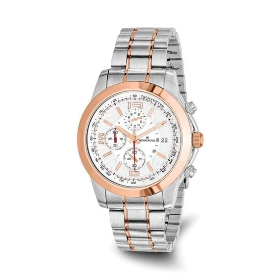 Two-Tone Stainless Steel & Rose Gold Chronograph Wristwatch With Date Display