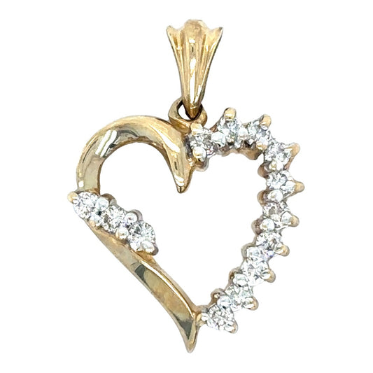 1/8ct Diamond 10k Yellow Gold Heart Charm Pendant 1.5g (SI1-2,G-H)