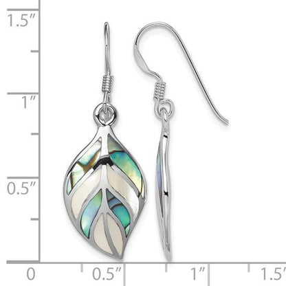 Sterling Silver Rhodium Leaf MOP and Abalone Dangle Earrings