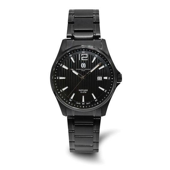 Charles Hubert Black Face Watch With Metal Band & Date Feature 10 ATM Water Resistance Sapphire Crystal Face Analog Quartz Movement