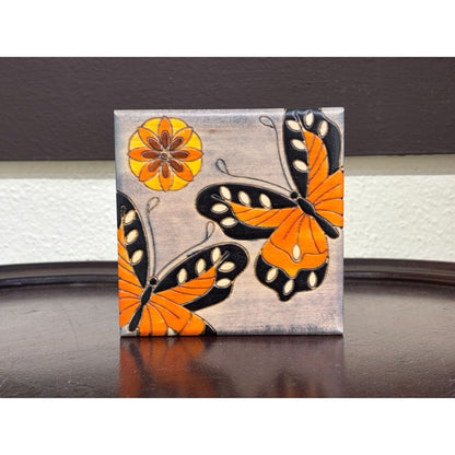 Handcrafted Wooden Butterfly Jewelry Box Orange & Black Design
