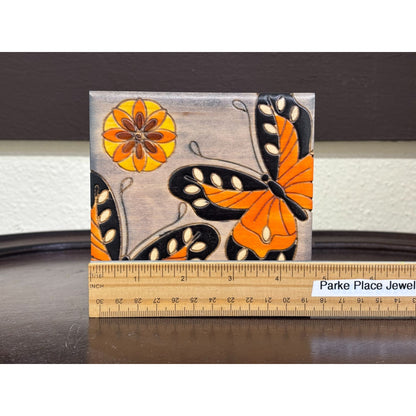 Handcrafted Wooden Butterfly Jewelry Box Orange & Black Design
