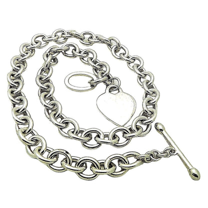 HEART CHARM ON LINK 18 INCH LONG NECKLACE REAL SOLID .925 STERLING SILVER 72.9 g
