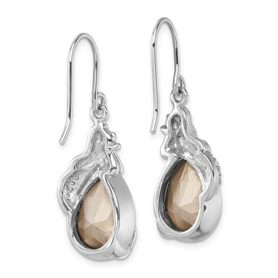 Sterling Silver Polished Blue Crystal Mermaid Dangle Earrings