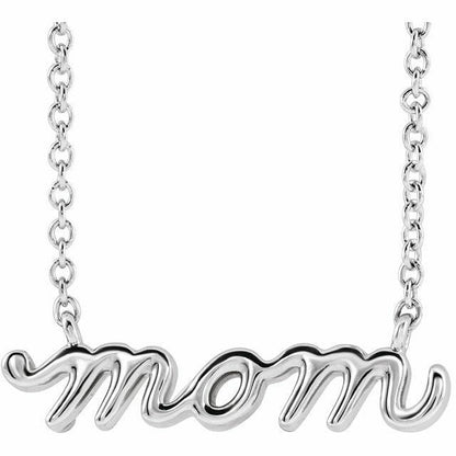 Sterling Silver "Mom" Script Necklace 18" inch
