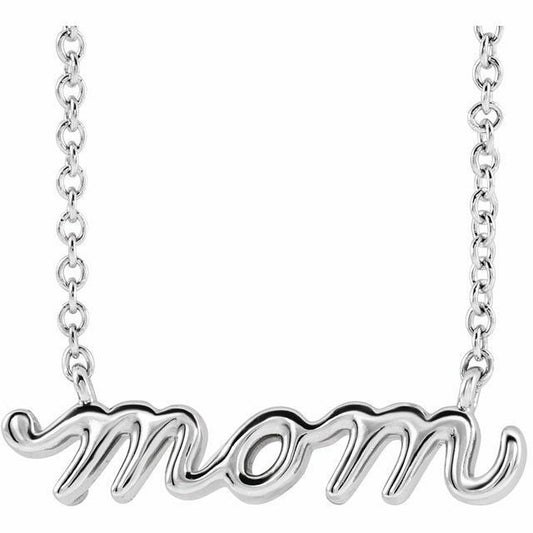 Sterling Silver "Mom" Script Necklace 18" inch