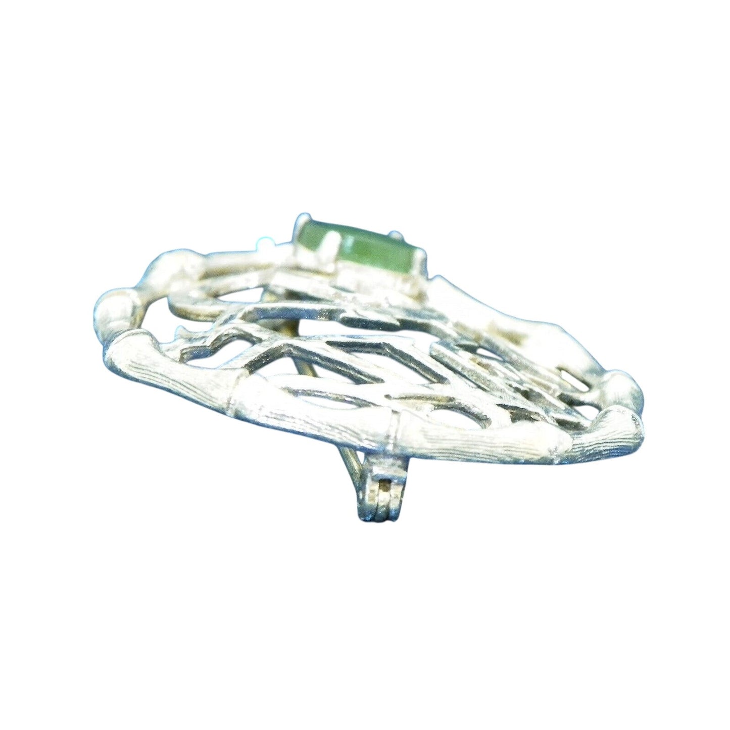 Vintage Sterling Silver & Green Jade Brooch Pin 925  7.5g