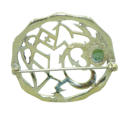 Vintage Sterling Silver & Green Jade Brooch Pin 925  7.5g