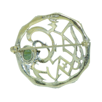 Vintage Sterling Silver & Green Jade Brooch Pin 925  7.5g