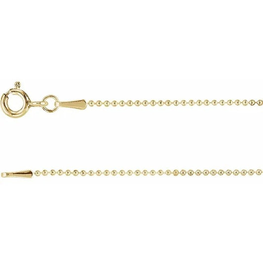 14K Yellow Gold-Filled 1mm Hollow Bead Chain Necklace With Spring Ring Clasp 18 Inches
