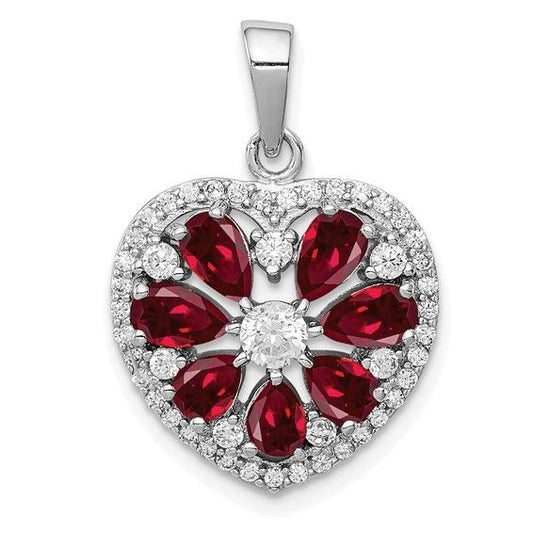 Premium Sterling Silver Ruby Heart Cz Pendant