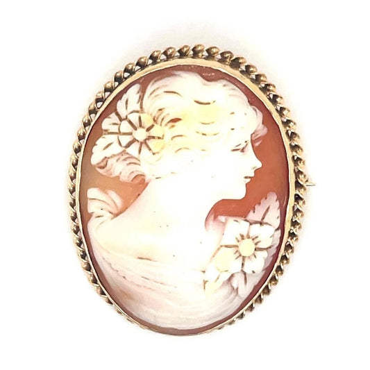 Vintage Cameo Pin Brooch Pendant 10K Yellow Gold 5.9g