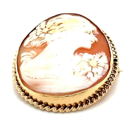 Vintage Cameo Pin Brooch Pendant 10K Yellow Gold 5.9g