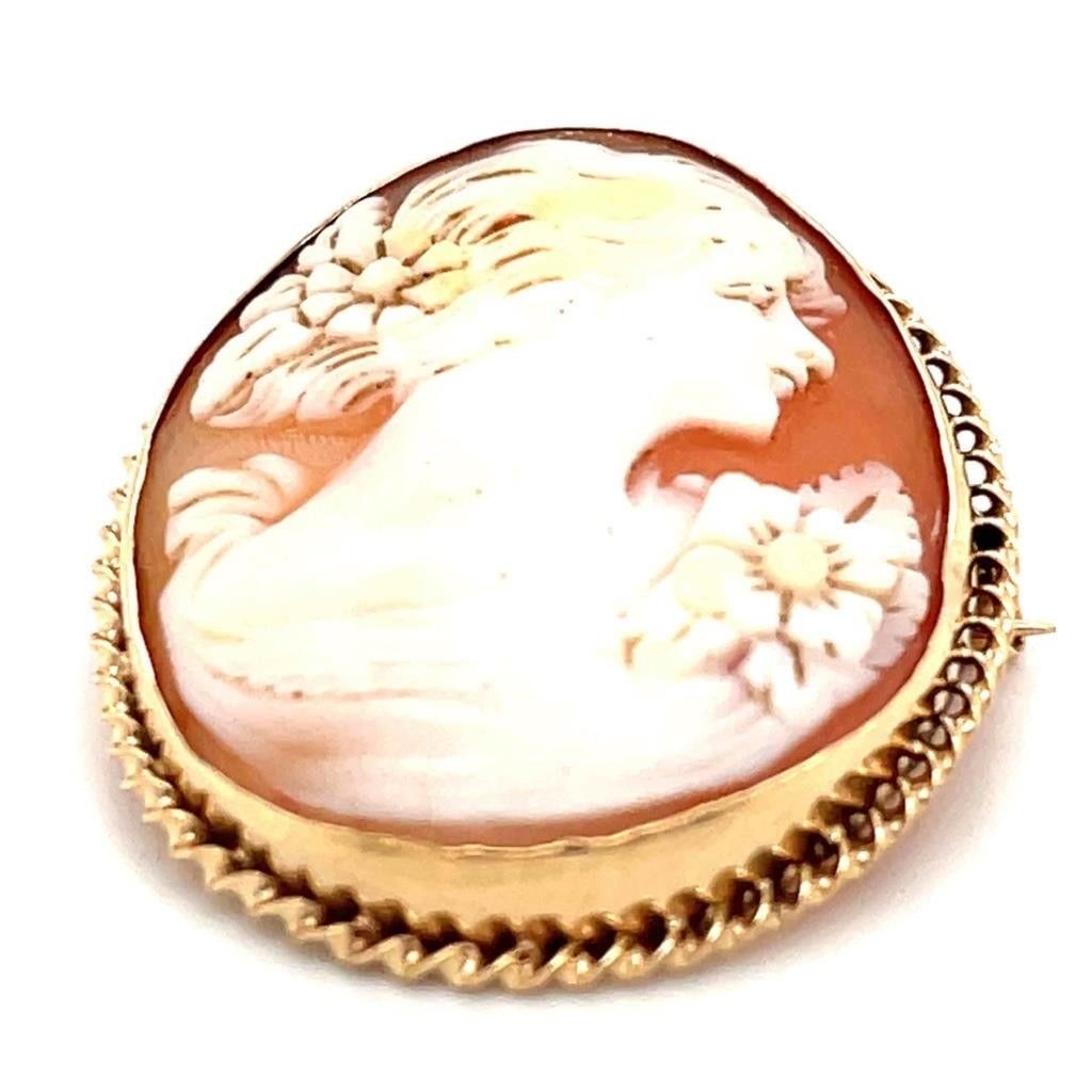 Vintage Cameo Pin Brooch Pendant 10K Yellow Gold 5.9g