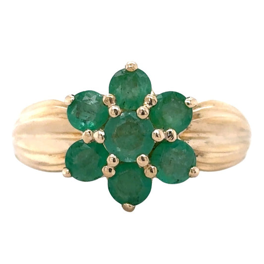 14k Yellow Gold Emerald Flower Size 7.75 Ring 4.4g