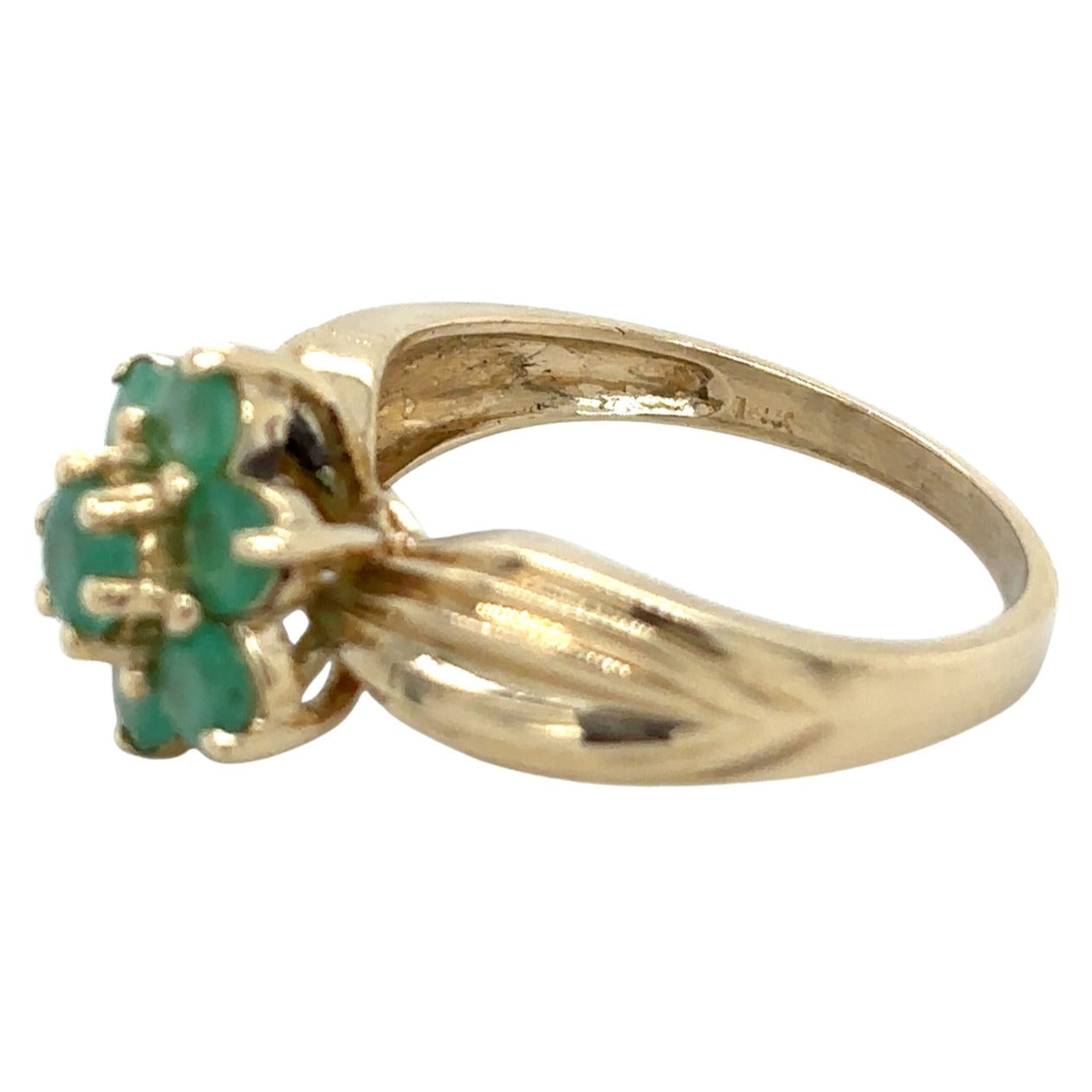 14k Yellow Gold Emerald Flower Size 7.75 Ring 4.4g