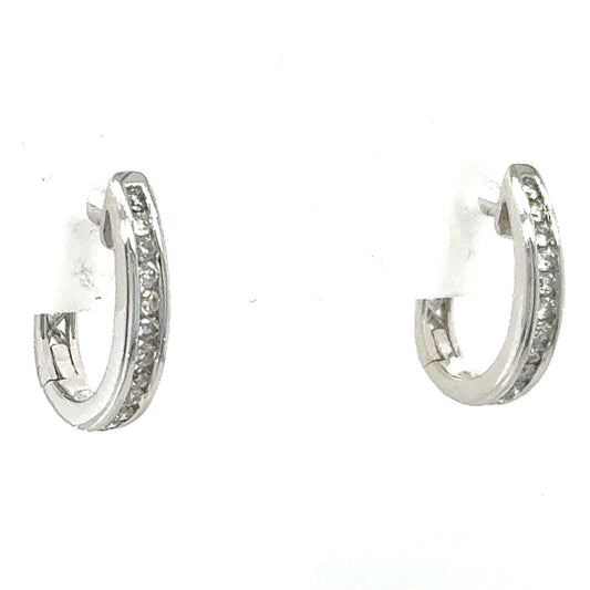 14k White Gold 1/10ctw Diamond Hoop Earrings 2.9g