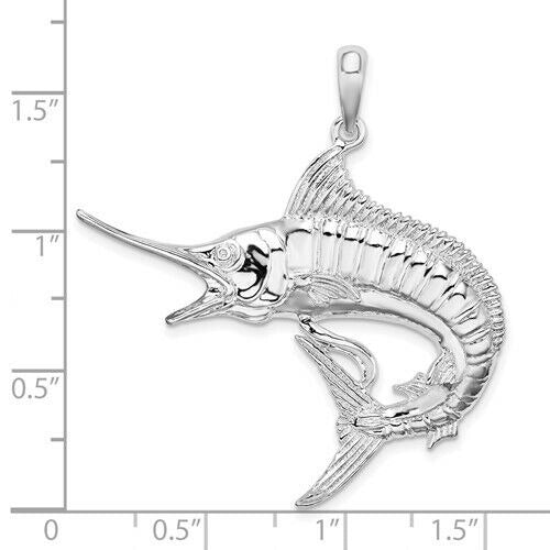 Sterling Silver Marlin Fish Pendant Charm 925