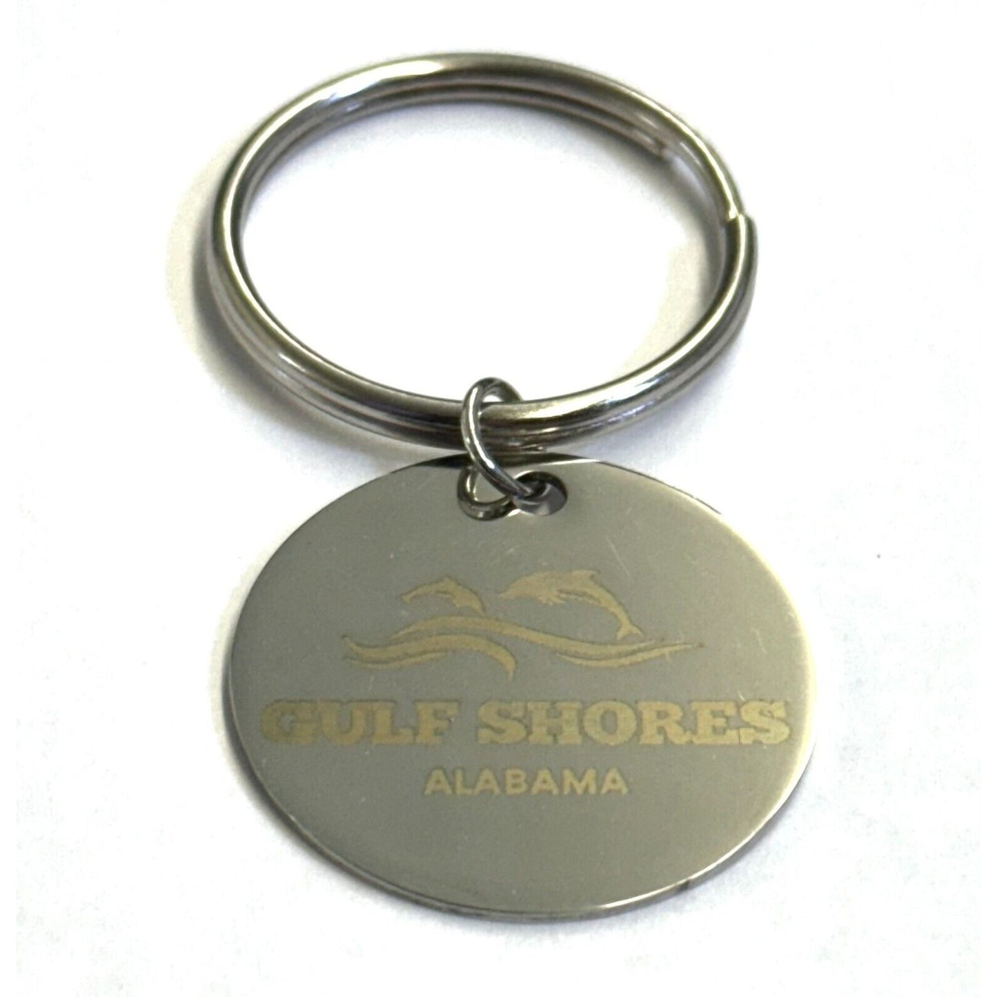 Gulf Shores, Alabama Ocean with Dolphins Stainless Steel Round Keychain