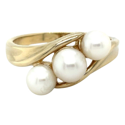 Three-Stone Pearl 10k Yellow Gold Ring 3.2g Size 6.75