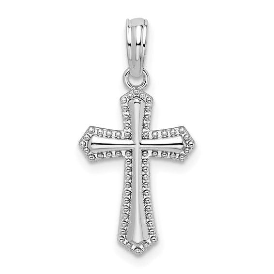 Sterling Silver Rhodium-Plated Polished Beaded Passion Cross Pendant