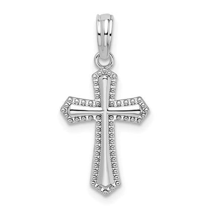 Sterling Silver Rhodium-Plated Polished Beaded Passion Cross Pendant