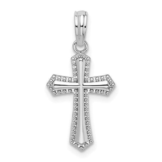 Sterling Silver Rhodium-Plated Polished Beaded Passion Cross Pendant