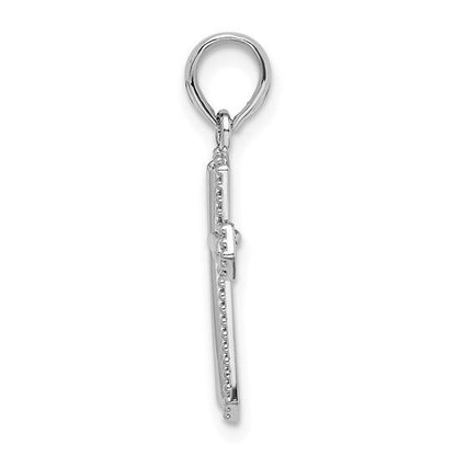 Sterling Silver Rhodium-Plated Polished Beaded Passion Cross Pendant