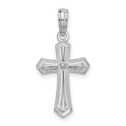 Sterling Silver Rhodium-Plated Polished Beaded Passion Cross Pendant