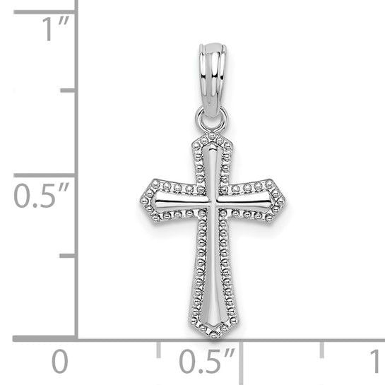 Sterling Silver Rhodium-Plated Polished Beaded Passion Cross Pendant