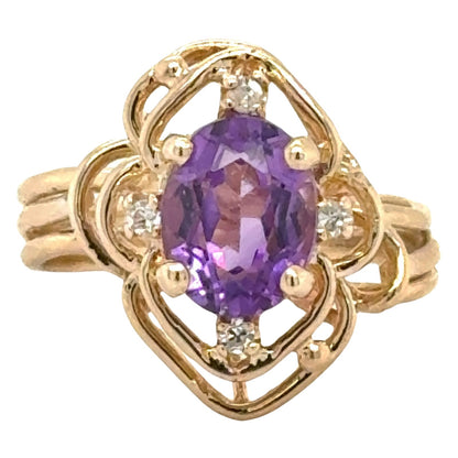 Amethyst & Diamonds 14k Yellow Gold Ring 4.7g Size 7.5