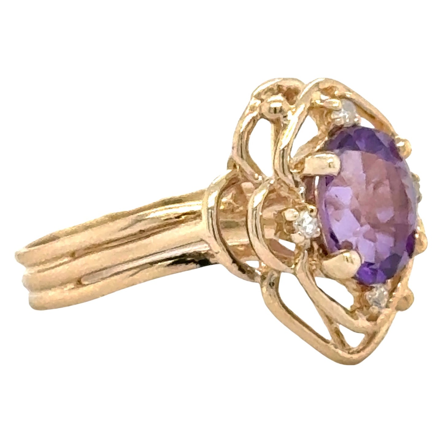 Amethyst & Diamonds 14k Yellow Gold Ring 4.7g Size 7.5