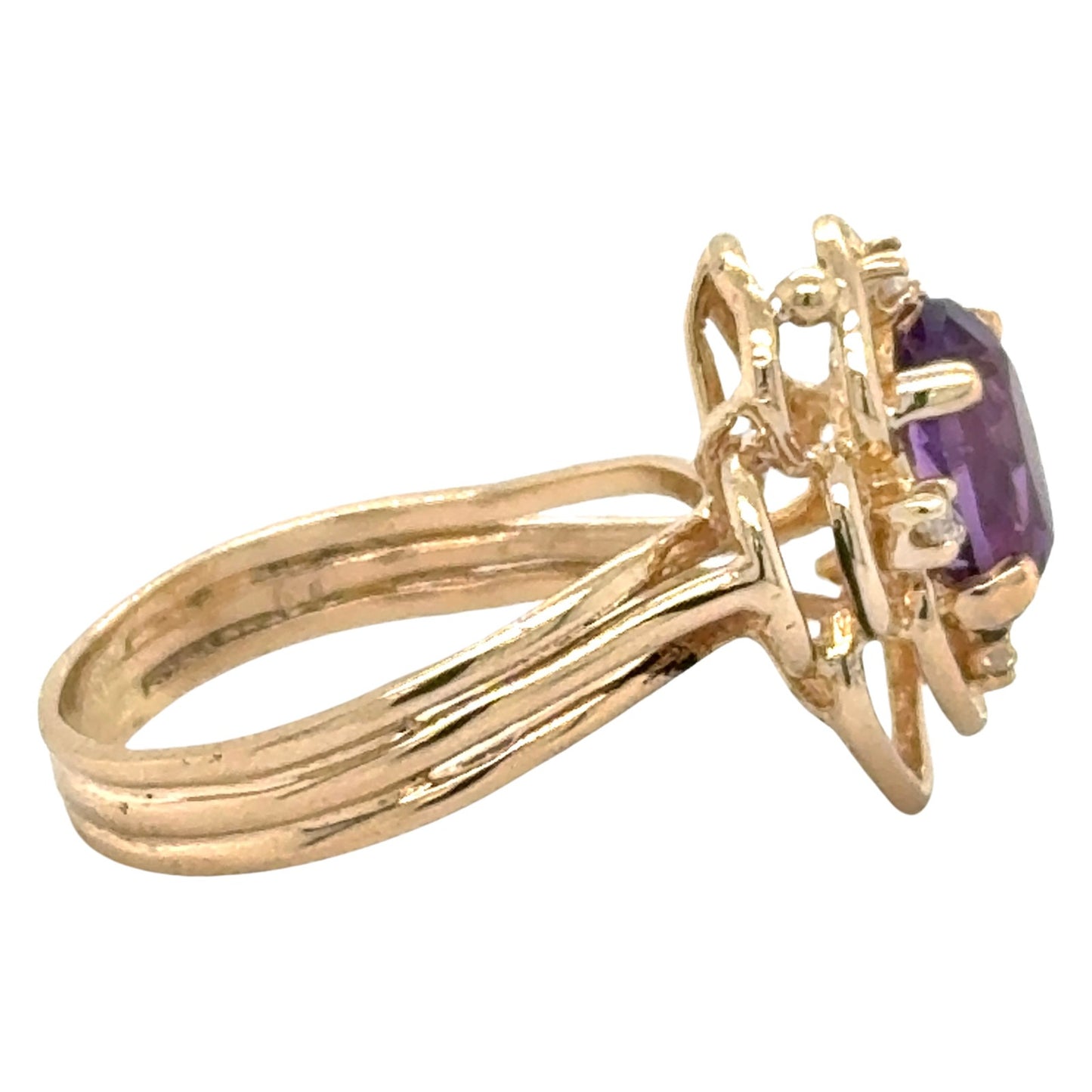 Amethyst & Diamonds 14k Yellow Gold Ring 4.7g Size 7.5