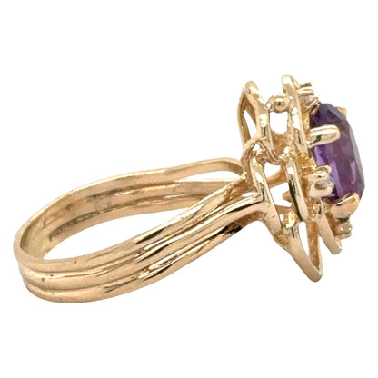 Amethyst & Diamonds 14k Yellow Gold Ring 4.7g Size 7.5