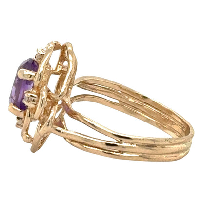 Amethyst & Diamonds 14k Yellow Gold Ring 4.7g Size 7.5
