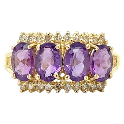 Amethyst & 1/10ctw Diamond 14k Yellow Gold Ring 2.6g Size 7.25
