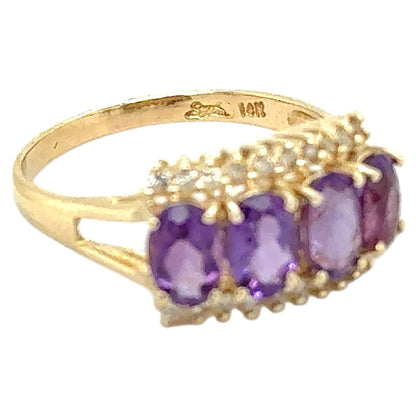 Amethyst & 1/10ctw Diamond 14k Yellow Gold Ring 2.6g Size 7.25