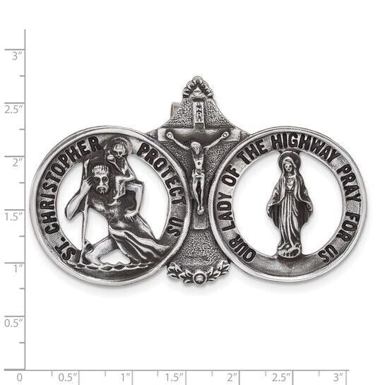 Silver-tone St. Christopher and Our Lady of the Highway Visor Clip
