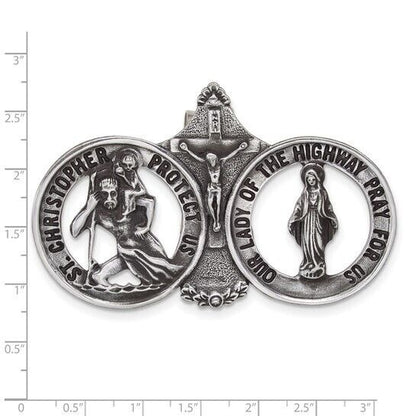 Silver-tone St. Christopher and Our Lady of the Highway Visor Clip